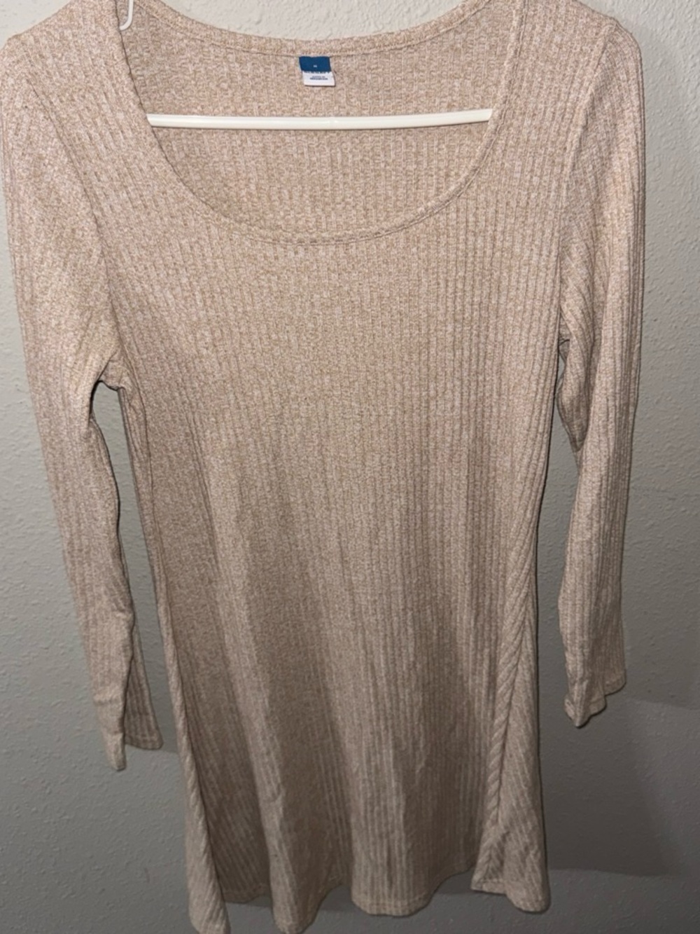 Old Navy Beige Ribbed Long Sleeve Scoop Neck Dress